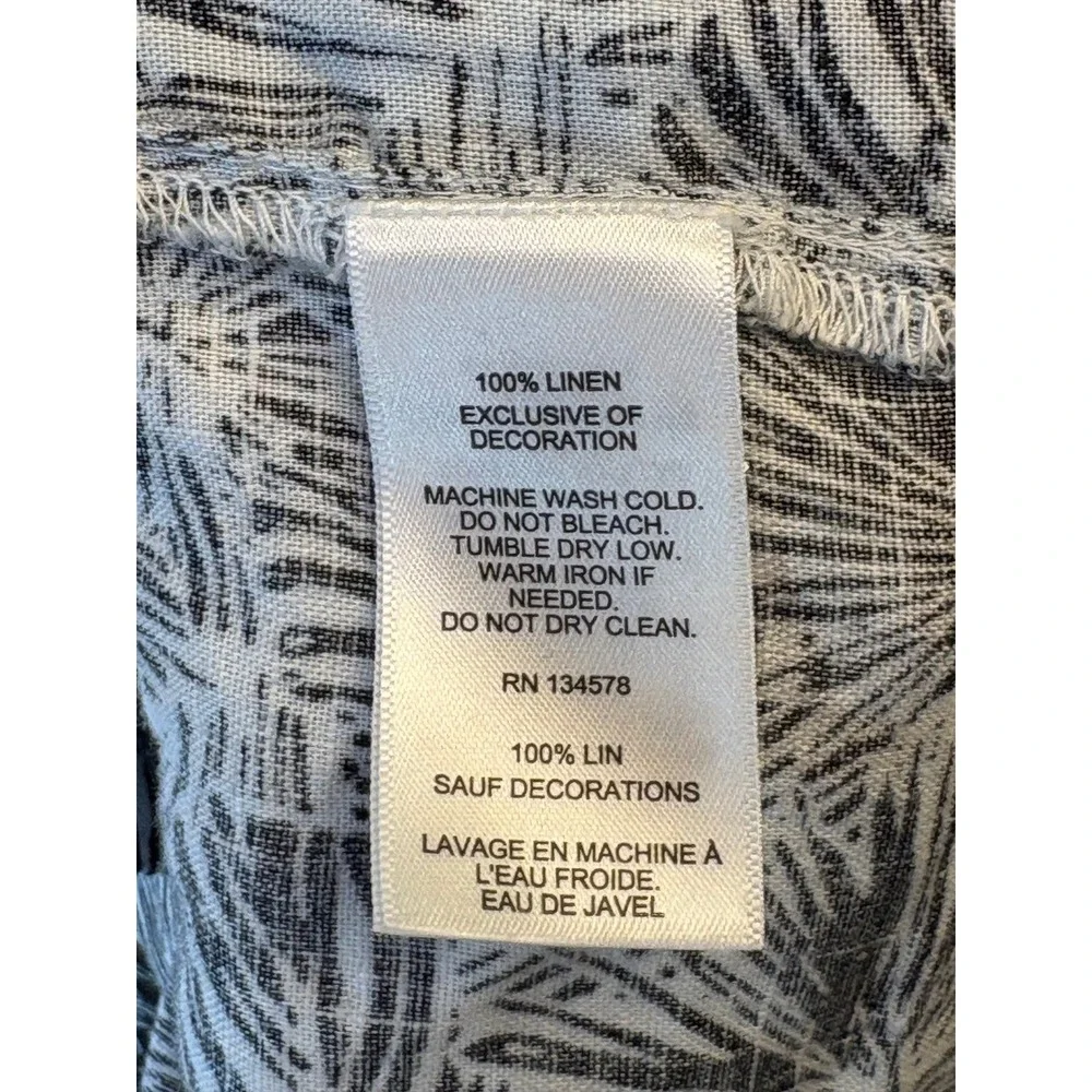 Vineyard Vines Linen Dress XS Embroidered Black White Palm Print Pom Pom Boho